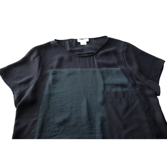 Helmut Lang Womens Petite Teal Blue Shirt Short Sleeve Front Pocket Nylon Blouse - Picture 3 of 9